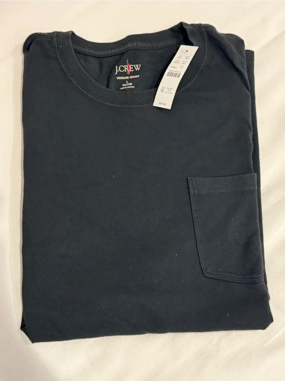 New w Tags J.Crew Mens Vintage Jersey Relaxed Cotton pocket T-shirt in Black Lrg